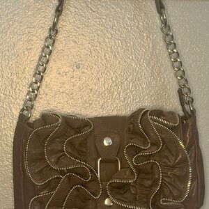 Source Unknown Brown Ruffle Chain Shoulder Bag